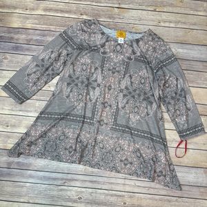 RUBY RD. Women's Misses Embellished Kaleidoscope Paisley Printed Top M